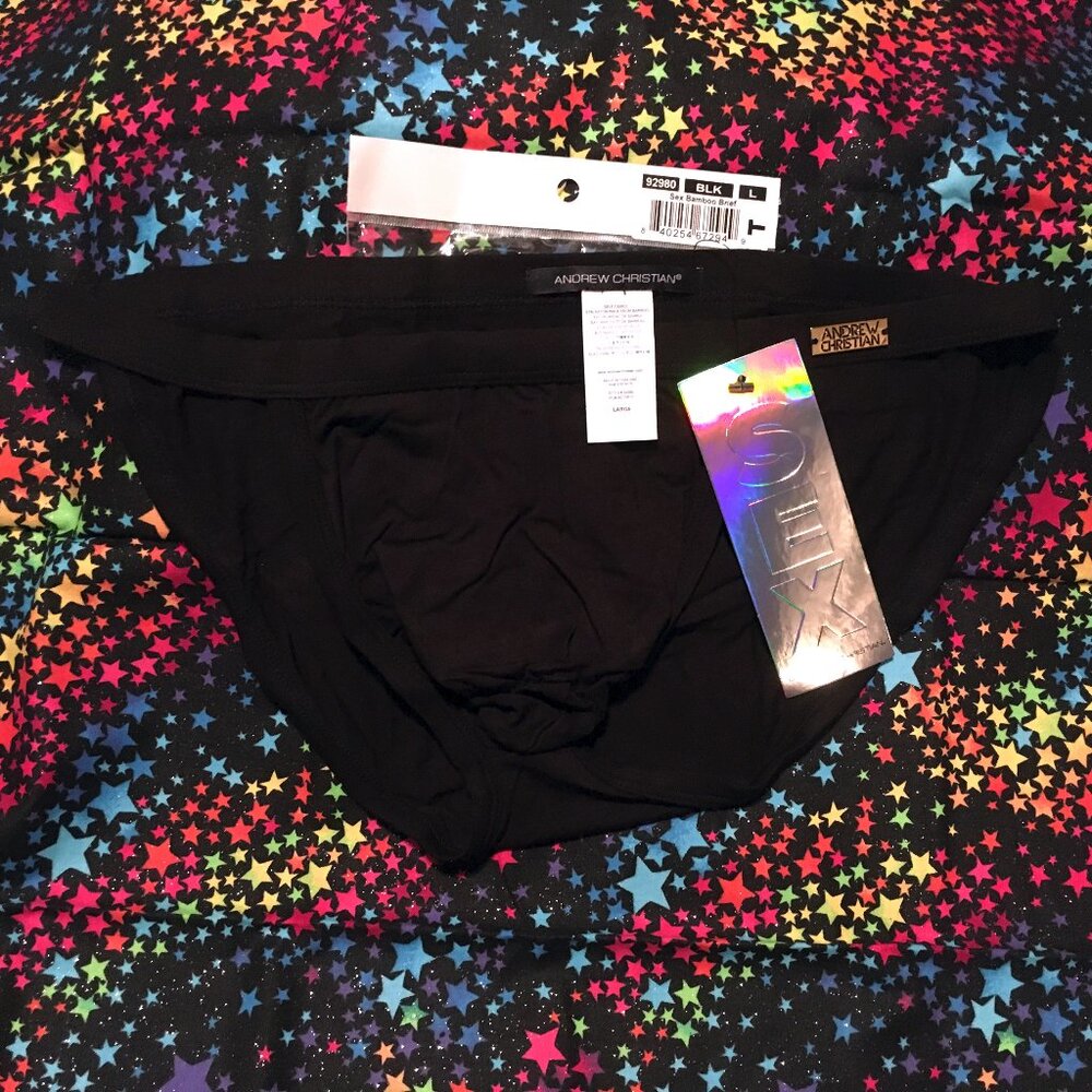 Andrew Christian Sex Bamboo Brief Black Size LARGE 🆕🩲🌟
